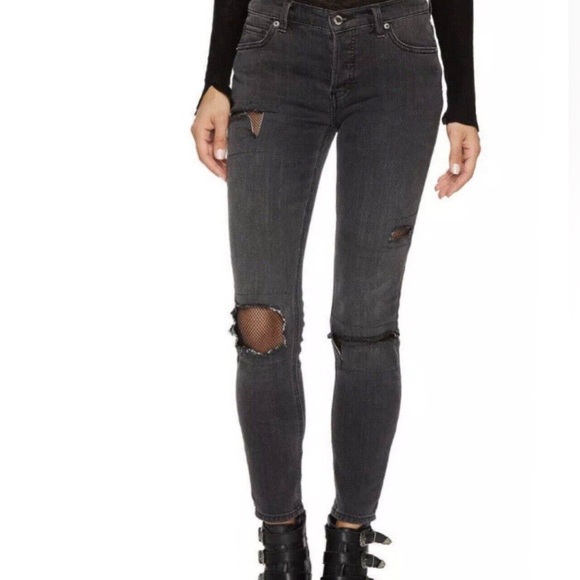 Free People black distressed fishnet jeans - Picture 4 of 11